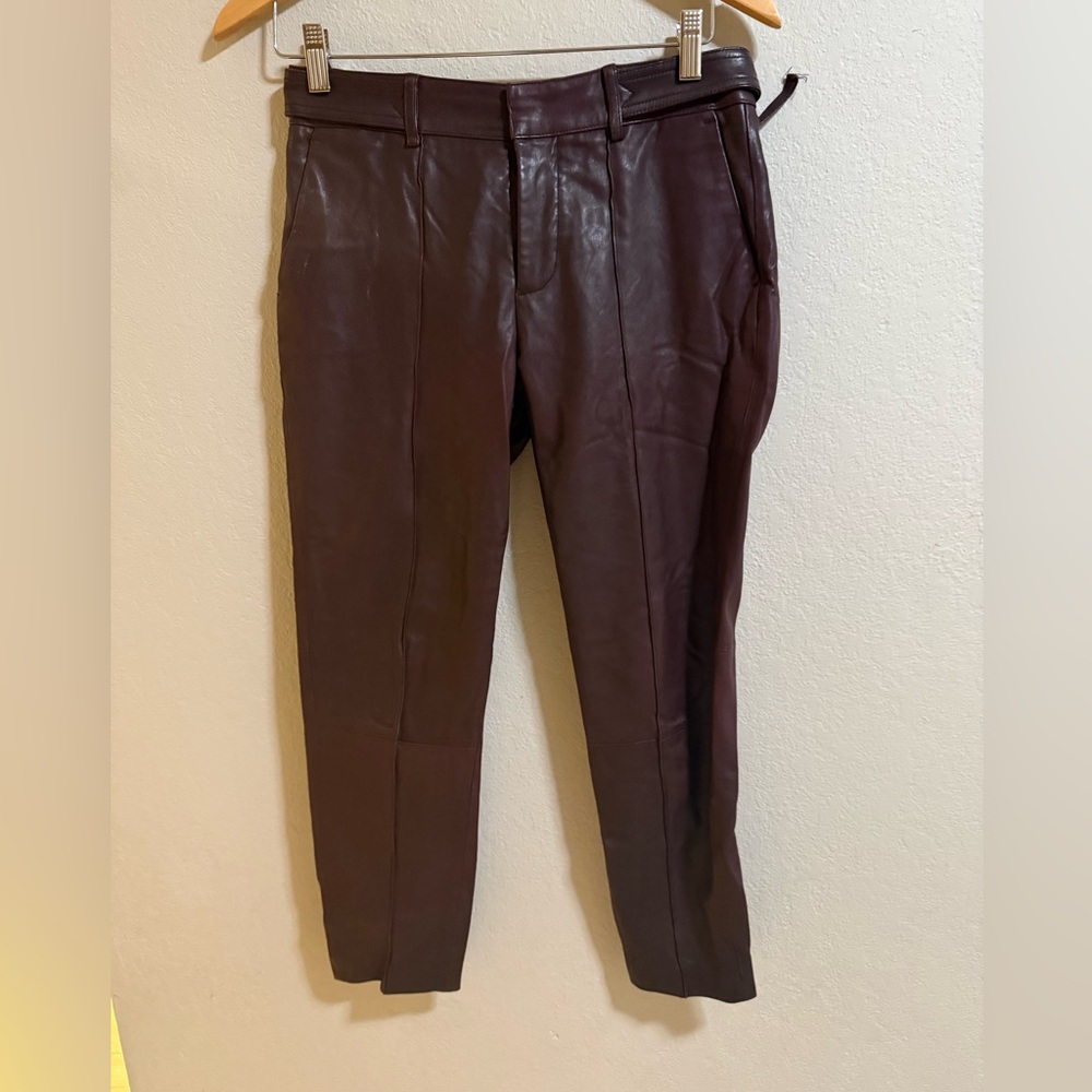 Vince Lamb Leather Pants in Burgundy, Size 0